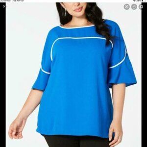 Alfani Royal Blue Textured Blouse Piped Flutter size Large new with tags#4